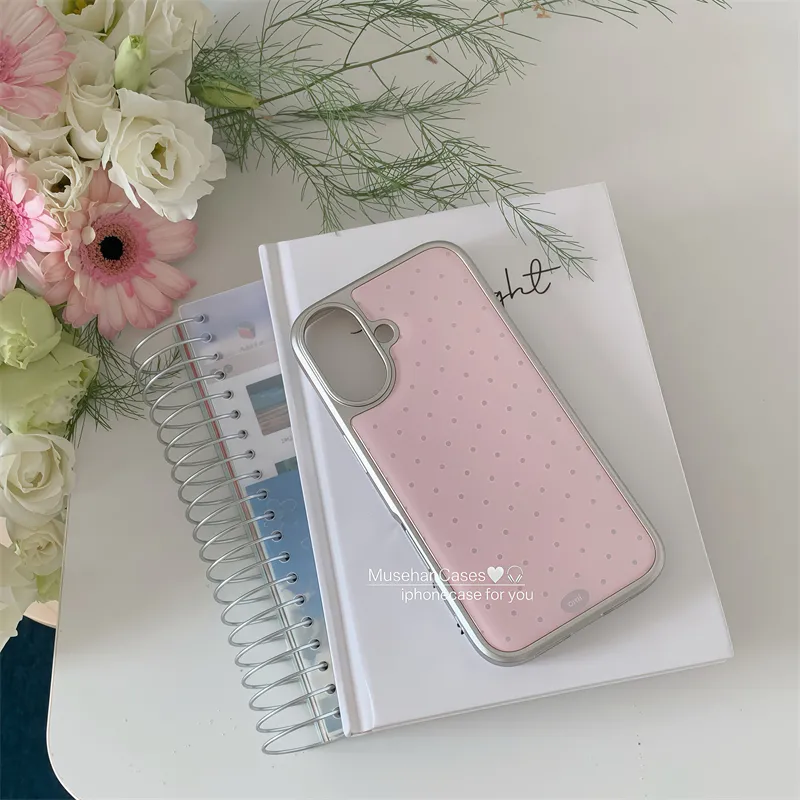 Phone Cases Y2K - Kore Tarzı Krem Pembe Puantiyeli Sanatsal