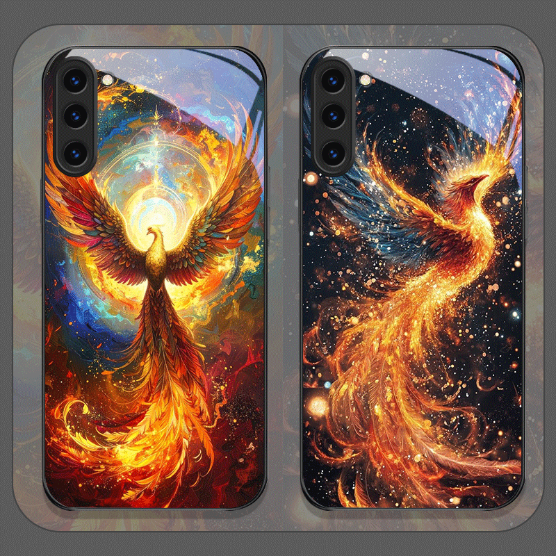 Phone Cases Galaxy S24 - Estetik Anka Ateşi Tüyü Desenli Temperli
