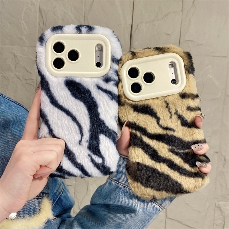 Phone Cases Luxury - Lüks Zebra Desenli Tüylü Peluş Telefon