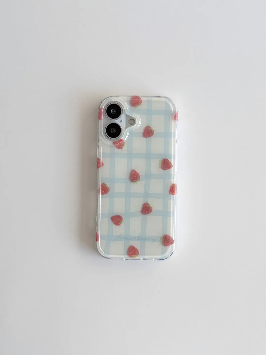Phone Cases Y2K - Taze Mavi Kareli Desenli Çilekler Lüks