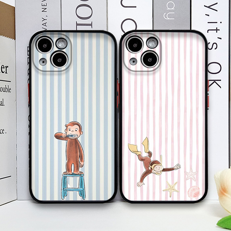 Phone Cases Y2K - Çizgi Film Çizgili Maymun Kedi Tutan